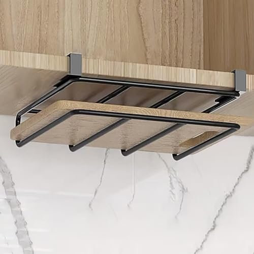 Hovoto Topfdeckelhalter, Schneidebrett Regal Halter Edelstahl ohne Bohren, Küchenorganizer am Schrank Küchenutensilien als Regaleinsatz teleskopregal zur Aufbewahrung und Sicherheit,Schwarz,A