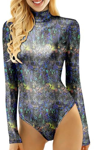 Generic Ballettanzug Damen Frauen Langarm Body Ballett Trikot Turnanzug Gymnastikanzug Tanzen Bodysuit Gymnastikanzug Disko Kostüm Einteiler Metallic One Piece Leotards Oberteile Top Sport Overall
