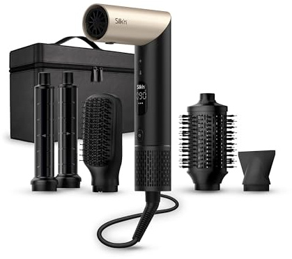 Silk'n Air Styler & Haartrockner I SilkyAir Flex I 5-in-1 Auto-Wrap-Lockenaufsatz, Paddle-Bürste, Ovalbürste, Konzentrator, Diffusor, Aufbewahrungskoffer, Keine Hitzeschäden I 1300 W, Schwarz