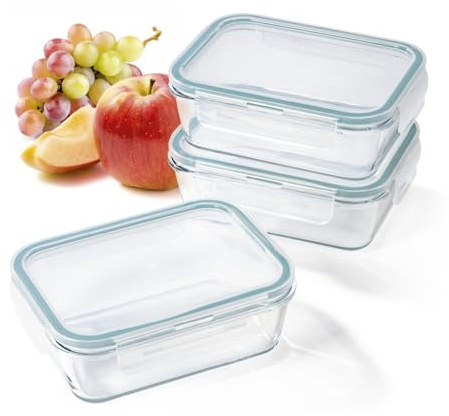 GOURMETmaxx Glas-Frischhaltedosen Klick-It 3 Dosen 900 ml | Als Brotdose oder für Meal Prep | Spülmaschinen- Mikrowellen- und Gefrierschrankgeeignet | Aufbewahrungsbox-Deckel