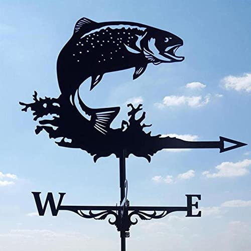 Wetterfahne aus Metall, Eisen, Retro-Wetterfahne, Garten, Terrasse, Hof, Dekoration, Windrichtungsanzeige, Fisch