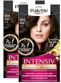 POLY PALETTE Intensiv Creme Coloration 4-0/800 Dunkelbraun Stufe 3 (2 x 115 ml), permanente Coloration für bis zu 8 Wochen intensiven Farbglanz & 100% Grauabdeckung