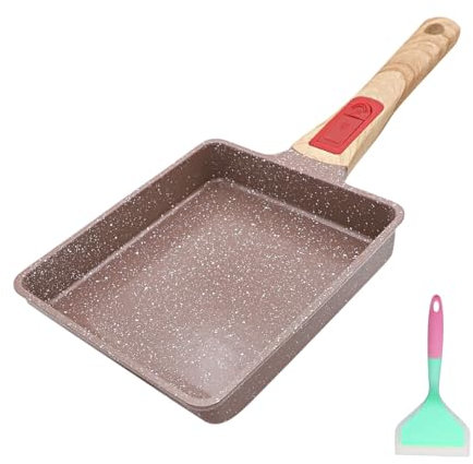 AIKENBBKK Padella per Omelette Giapponese in Ceramica, Padella per Tamagoyaki con Rivestimento Antiaderente in Ceramica e Manico Rimovibile, senza PTFE e PFOA, 19x16 cm, Marrone