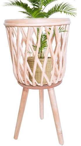 Xeihuul Cesta de mimbre para flores, Maceta de ratán con soporte, Gran Maceta Decorativa para el suelo, Resistente para el salón, Moderna Maceta Bohemia para el hogar, Cubremacetas, Jardineras Grandes