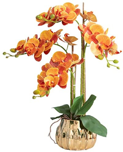 NBHDEK Pflanzen Faux Orchideen Keramik Vase Töpfe Künstliche Phalaenopsis Blumen Real Touch Künstliche Blumen Dekoration