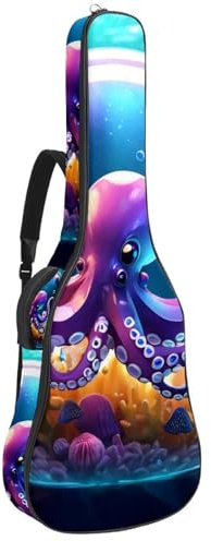 Schöne Tasche für Akustikgitarre, wasserdicht, mit Zubehörfach, Schutzschicht, mehreren Taschen, Oktopus-Kristallkugel, Mehrfarbig Nr. 08, 42.9x16.9x4.7 in, Gitarrentasche