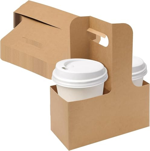 Lot de 250 porte-gobelets pour 2 tasses avec poignée, en carton kraft avec poignée pour emporter des boissons chaudes et froides, café et restaurant