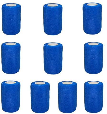 10 Rollen Selbstklebender Verband Elastische Tape Wasserfest Binde Haftbandage Pflasterverband Fixierbinde für Knie Beine Hand Wrist und Sprunggelenk 7.5cm x 4.5m (Blau)