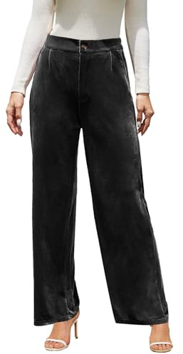Rasutina Black Velvet Pants for Women Dressy Women's Casual Wide Leg Pants High Waisted Palazzo Pants Velour Pants Medium