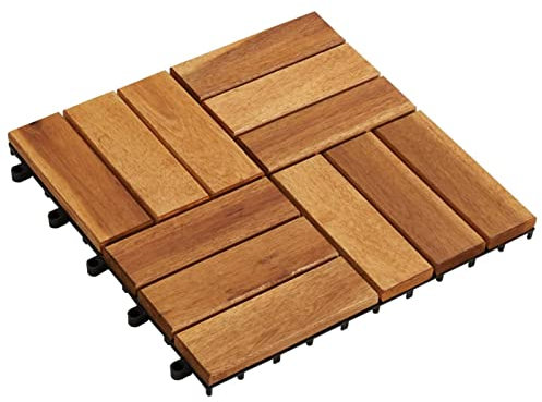 Somanki 10 x Fliese, Balkonfliesen, Unterlegmatte, Terrassenplatten, Gartenfliesen, Gartenplatten, Terassenboden, Bodenplatten, aus Akazienholz 30 x 30 cm