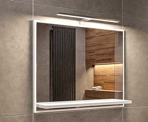 HAJDUK FURNITURE Badspiegel Weiß mit Beleuchtung 60x50 cm Badezimmerspiegel Wandspiegel mit Ablege LED-Spiegel Neutralweiß 4000K LED Badspiegel Lichtspiegel Farbe des Lampengehäuses: Chrom