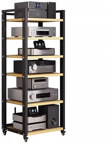 6 Tier Stereo Component Audio Video Rack Home Office Living Room Amplifier DVD CD Player TV Accessories Receiver Game AV Media Storage Shelf Corner Entertainment Center Electronics Unit Beige Color