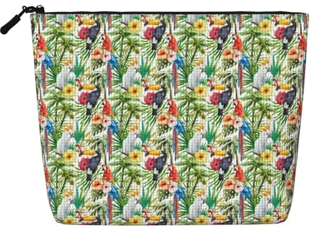 GSGCSBYMLG Toucans Parrot Palm Tree Leaves Printed Fake Hemp Makeup Bag Travel Toiletry Bag Organizer Bag
