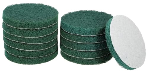 sourcing map 12pcs Scrubber Scouring Pads 180 Grits 5 Inch Drill Power Brush Hoop and Loop Surface Conditioning Disc Drill Scuffing Disc Scrub Pads for Home Kitchen Cleaning, Green