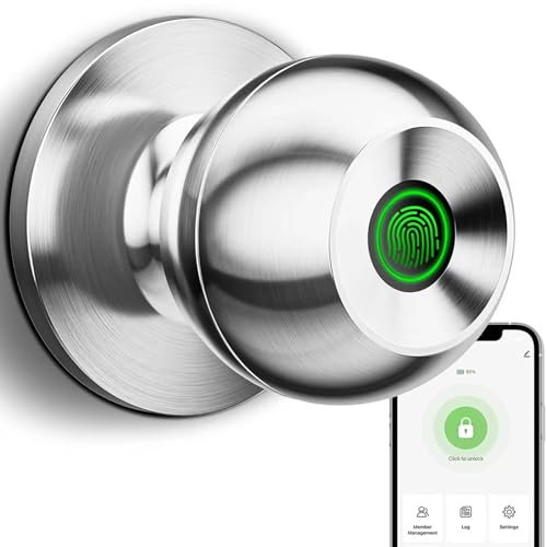 Pomello per porta con impronta digitale intelligente, serratura biometrica senza chiave Smart Lock, serratura per porta d'ingresso con manopola, serratura elettronica rotonda per camera da letto