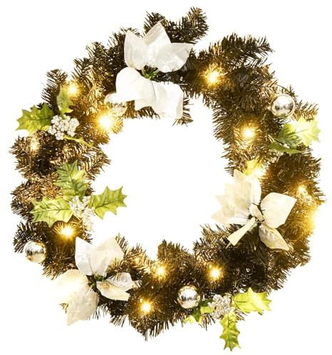 ShGaxin Weihnachtskranz mit Schwarz 60 cm PVC, Weihnachtsdeko, Türkranz Weihnachten, Adventskranz Modern, Christmas Decor, Türkranz Weihnachten Außen, Türkranz Winter 321518