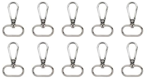 MIRKUZI Moschettoni a sgancio rapido Confezione da 10 moschettoni girevoli in argento, cordino, gancio a molla, portachiavi con artiglio girevole, gancio portachiavi da arrampicata