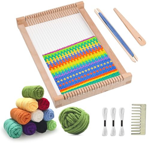 LYKTRIX Webrahmen für Kinder ab 6 Jahre，Holz Webstuhl Set,Webrahmen Kinder im Alter von 4-12 Jahren,Anfängerfreundliches Weben,Komplett mit Reichlich Garn