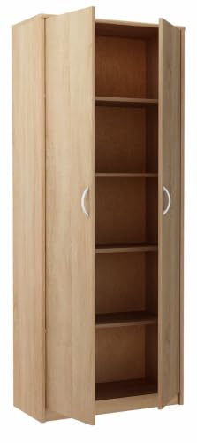 MATKAM Bücherregal R5, B/H/T 74x180x35cm mit 2 Türen, ideal für Büro, Diele Wohnzimmer, Jugend- oder Kinderzimmer, mit verstellbaren Regalböden und satinierte Griffe (Sonoma Eiche)