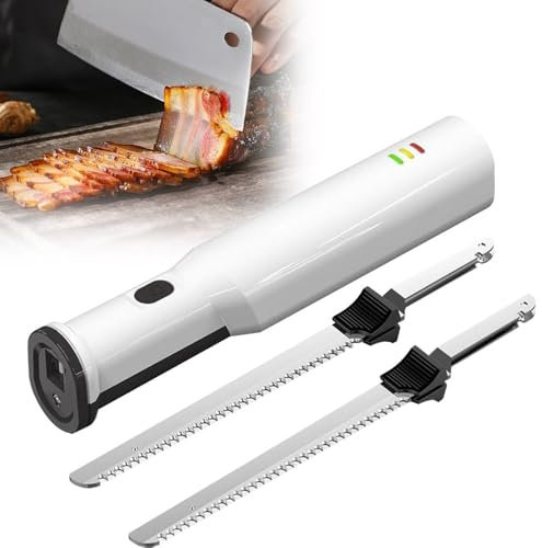 ELIKBH Cuchillo de trinchar eléctrico inalámbrico, Cuchillo eléctrico Recargable inalámbrico, con 2 Cuchillas de Acero Inoxidable, Cuchillo para Cortar Carne Recargable, para tallar Pan