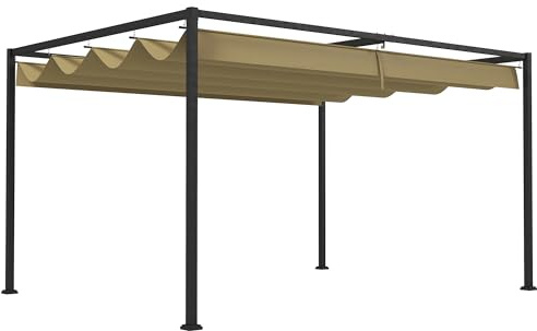 Outsunny pergola 4x3m, tetto in acciaio per patio, padiglione da giardino con tetto regolabile, autoportante, protezione solare per patio e giardino, kaki
