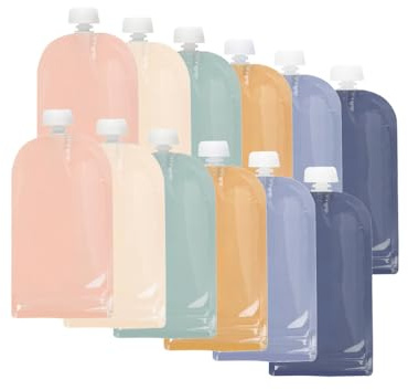 Jané Wiederverwendbare Quetschbeutel 200 ml für Babynahrung, 12 Stück, BPA-frei, Spülmaschinengeeignet, Gefriergeeignet
