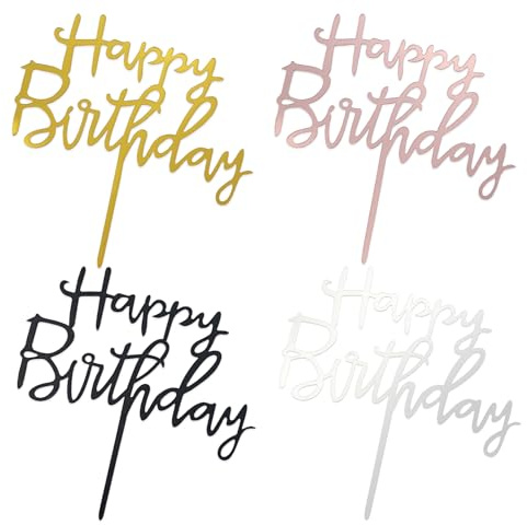 8 Stück Happy Birthday Tortendeko wiederverwendbare Acryl Geburtstagstopper, Silber, Schwarz, Gold, Roségold