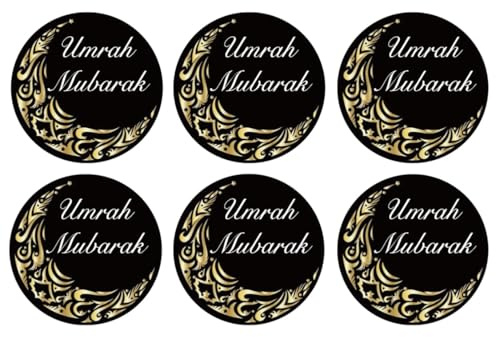 Umrah Mubarak Stickers 24 Labels Tags, 4cm Present, Hamper, Card, Sweet Cone Stickers, Gift Wrapping, Decorations. (Design 1)