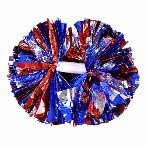 Jwthee 2pcs Pomm Poms Cheerleading, Las Pompones animan con el Mango de batón para el espíritu de Equipo Sports Sports Dance Almiding Adultos (Rojo Plateado Azul)