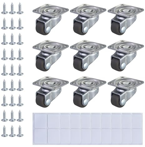 9 Pieces 12MM Small Swivel Casters, 360 Degree Caster Set, Swivel Casters with Ball Bearings for Small Furniture, Kitchen Appliances, Mop Buckets,Silent (with 9 Double-Sided Adhesive Stickers)