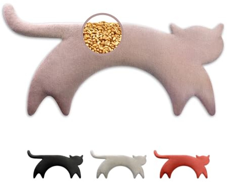 LESCHI Coussin chauffant micro ondes en coton 100% bio, Chat rose, Bouillotte graines de blé 100% bio, Bouillotte micro-ondes idéale pour réchauffer cervicale, épaules, cou, nuque