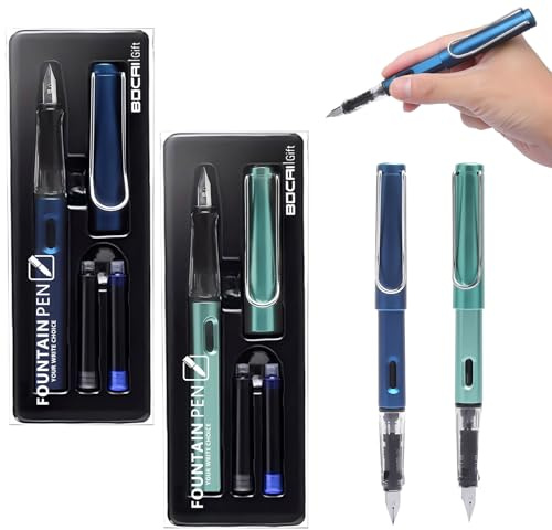 Schreiblernfüller, Füllhalter aus Robustem, 2 Füllfederhalter Set Enthält 4 Tintenpatronen und 2 Tintennachfüllkonverter für Rechtshänder Ergonomisches Griffstück Patronen mit Einer Öffnung 3,4 mm
