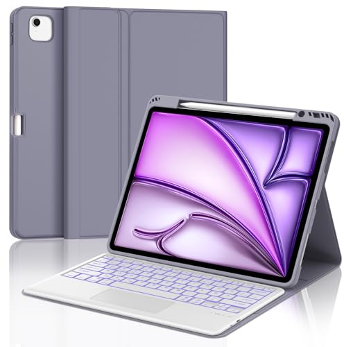 Occtingkind Premium Hülle für iPad Air 13 (2026 M4/2025 M3/2024 M2) & Pro 12.9 (2018-2022): Deutsches Keyboard mit 7-Farben-Beleuchtung, Trackpad, Magnetisch, Stifthalter, Lavendel