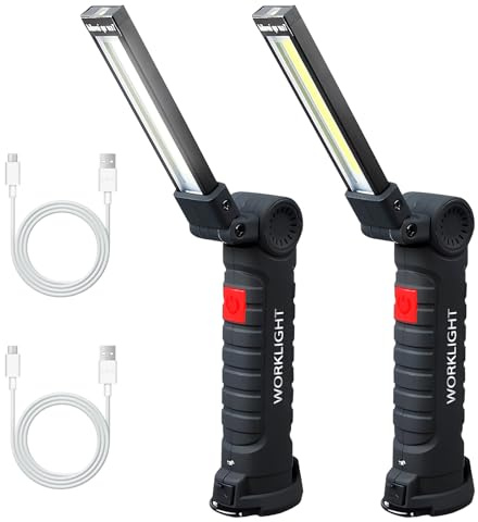 Oskuglin Confezione 2 Luci LED, COB, ricaricabile, magnete & gancio | Lampada ispezione versatile – ideale per officina, auto, campeggio e emergenze, alleato affidabile in caso di blackout