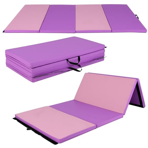 GOPLUS Turnmatte klappbar, 240x116x5cm Weichbodenmatte mit Tragegriffen & Klettverschlüssen, Gymnastikmatte für Gymnastik Yoga, Sportmatte Fitnessmatte für Zuhause, Lila, Nestschaukel kind (Lila+Rosa)
