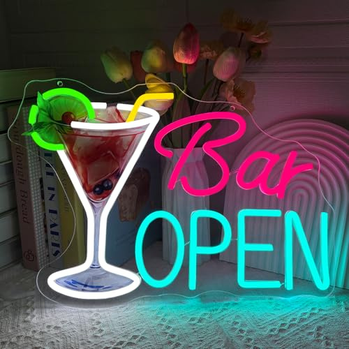 Bar Open neon cocktails, neonbar för väggdekoration, dimbar LED-neonljus för öl, kaffe, café, klubb, företag, hem, pub, klubb, Man Cave, festdekorationer, 42 x 29 cm
