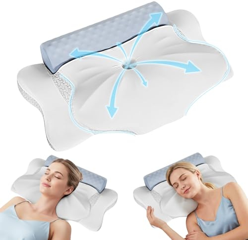 Lavio Orthopedic Cervical Pillow – Ergonomic Memory Foam Neck Support Pillow with Patented Side Wings & Support Rod, Dual Height, Cooling Removable Cover for Side/Back/Stomach Sleepers