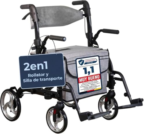 Foreversenior Andador y Silla de Ruedas 2 en 1 con Suspensión - Rollator Plegable Ligero con Asiento, Respaldo y Reposapiés - Estable y Seguro para Ancianos, Interior y Exterior