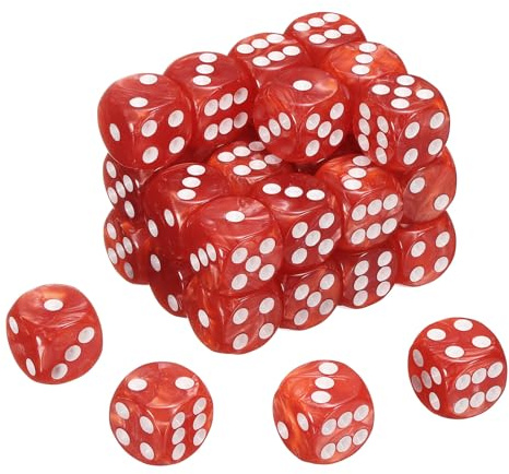QUARKZMAN 36Pcs Dadi Standard Colorati A 6 Facce Punto Rosso/Bianco | Set Di Dadi D6 In Acrilico Mini Poliedrici, Per Giochi Da Tavolo, Con Motivo Perle, Acrilico