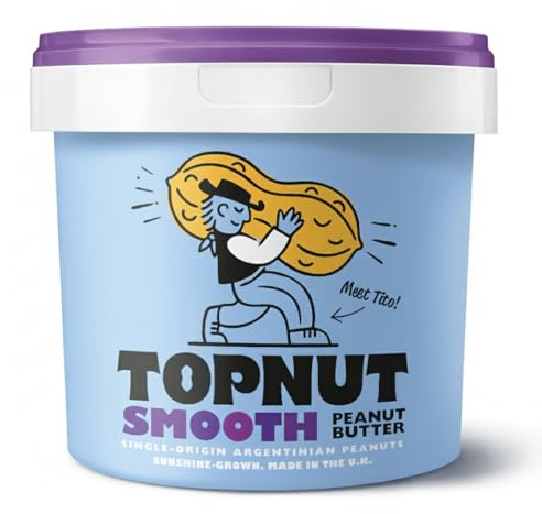 TOPNUT Smooth Peanut Butter 1kg Tub – Single-Origin Argentinian Peanuts – 100% Natural, No Palm Oil, No Added Sugar – High Protein Spread – Made in the U.K.