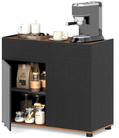KOMFOTTEU Credenza Cucina con Cassetto e 2 Ante, Mobile Cucina Dispensa Moderno con Dispositivo Antiribaltamento, Mobiletto Buffet per Soggiorno, Sala da Pranzo, 80 x 35 x 70 cm (L x P x A) (Nero)