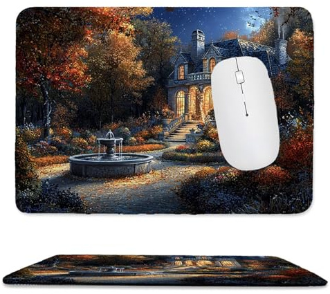 Kleines Mauspad 40 x 30 cm Gaming Mousepad, mit Rutschfester Gummiunterseite, Wasserdichtes Mini-Mauspad für Damen, Herren, Kabellose Maus Laptops, Zuhause, Büro, Reisen, Villa Aussicht Z-56