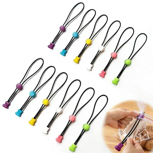 ZXNJA 12 Stück Verschlussclips Für Beutel,12 Farben Verstellbare Tütenclips,Gefrierbeutel Clips,Lebensmittelbeutel,Brottüten Robust, Wiederverwendbar,Ersatz Für Gummibänder/Tütenclips