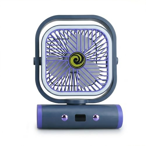 Azonelife Ventilador de Mesa Pequeño, Ventilador USB Silencioso Portatil 2400mAh, Mini Ventilador de Escritorio Recargable, Inclinación Variable de 90°, 5 Velocidades para Oficina, Dormitorio (Gris)
