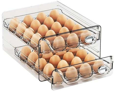 Contenitore per uova, 2 strati, impilabile, contenitore rimovibile con datario, per 40 uova, adatto per frigorifero e armadi da cucina
