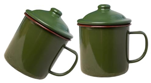 WESIEVYA 2 Tazas Vintage de Esmalte Verde para Café y Té Asa Antideslizante, Ligeras y Clásicas para Hogar y Viaje