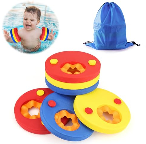 Manguitos Piscina y Bolsa de Almacenamiento- 6 Pcs Discos Natación Manguitos Niño Discos Flotadores Niños Evolutivos Flotador Bebe Natación de Infantil de Piscina para Entrenamiento