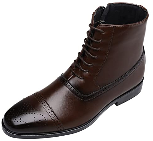 Botines clásicos para hombre, con cordones, de piel sintética, con cremallera lateral, estilo vintage, elegante, casual, para uso diario, Brown, 38 2/3 EU