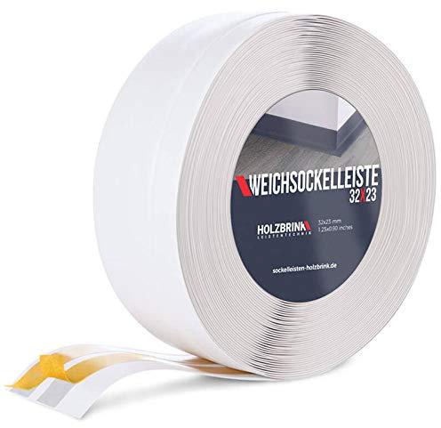 HOLZBRINK Weichsockelleiste selbstklebend PVC 32x23mm, 5 m | Küchenleiste Arbeitsplatte | Abschlussleiste selbstklebend für Badezimmer | Farbe: Weiß