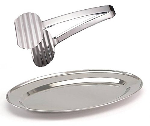 Spargelplatte mit Spargelzange Edelstahl - 2tlg. Set Servierpaltte oval 35cm